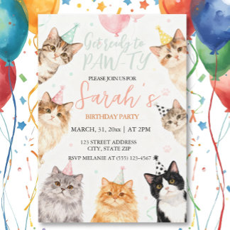 adorable Cat kids Birthday Invitation