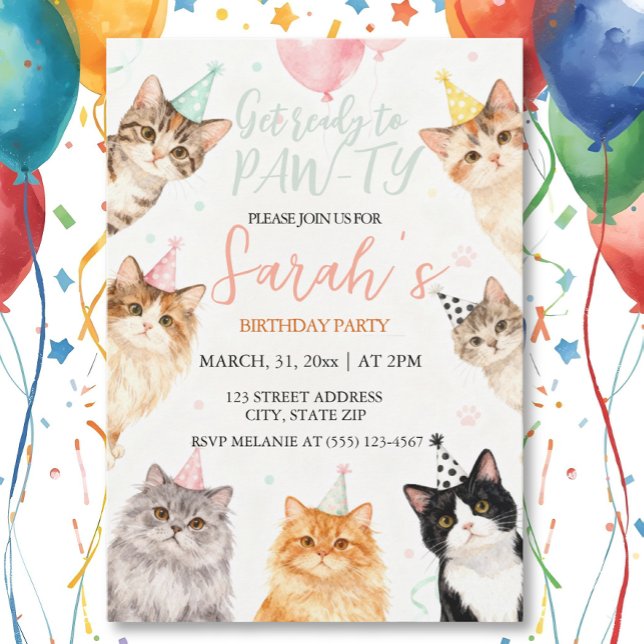 adorable Cat kids Birthday Invitation (Creator Uploaded)