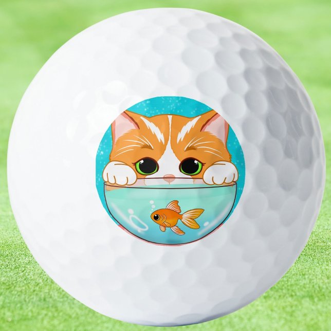 Adorable Cat Looking into Goldfish Bowl  Golf Balls (Creator Uploaded)