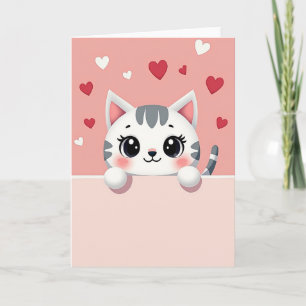 Adorable Cat Love Hearts Card