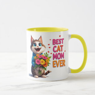 Adorable Cat Mum Kitty With Flower Hearts 🐱 Mug
