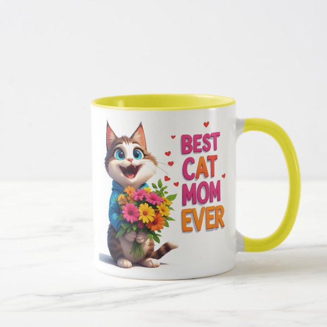 Adorable Cat Mum Kitty With Flower Hearts 🐱 Mug (Right)