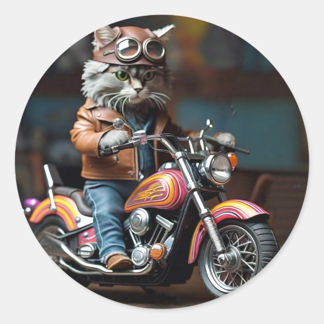 Adorable Cat on Motorcycle Sticker (Front)