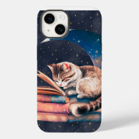 Adorable Cat on the Moon Reading A Book