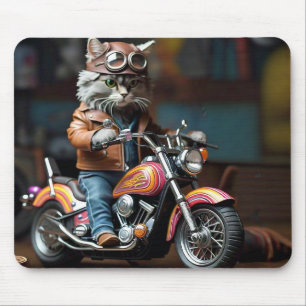 Adorable Cat on Vintage Motorcycle Mouse Pad