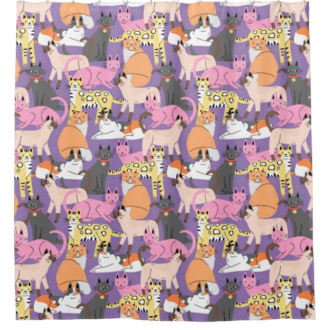 Adorable Cat Pattern Shower Curtain (Front)
