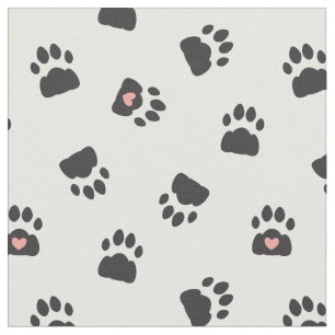 Adorable Cat Paw Prints Black Pink White Pattern Fabric