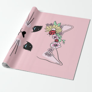 Adorable Cat Pink Cute Meow Cat Blanket Wrapping Paper