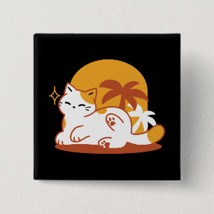 Adorable Cat Relaxing in the Sunshine – Summer Pet 15 Cm Square Badge