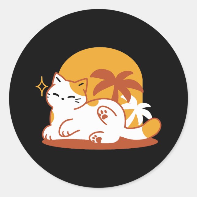 Adorable Cat Relaxing in the Sunshine – Summer Pet Classic Round Sticker (Front)