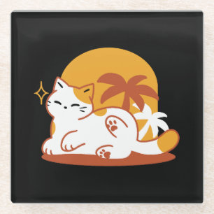 Adorable Cat Relaxing in the Sunshine – Summer Pet Glass Coaster