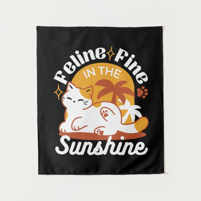 Adorable Cat Relaxing in the Sunshine – Summer Pet Tapestry (Front)