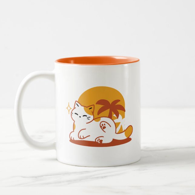 Adorable Cat Relaxing in the Sunshine – Summer Pet Two-Tone Coffee Mug (Left)