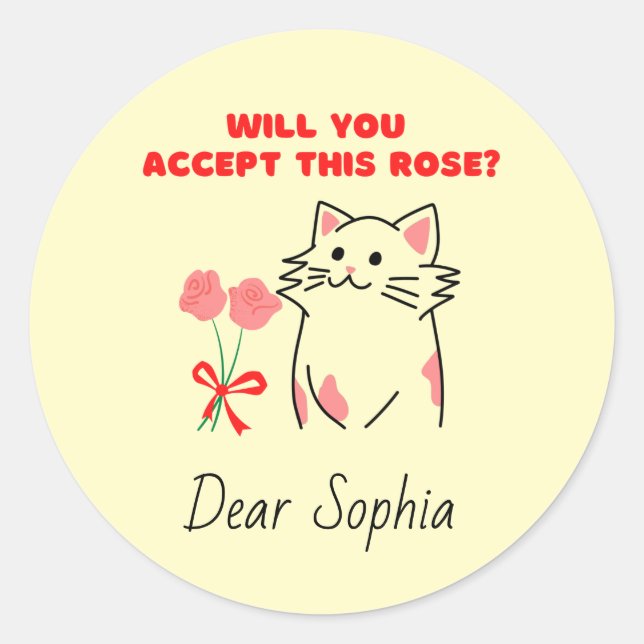 Adorable Cat&Rose  Classic Round Sticker (Front)