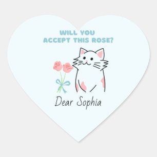Adorable Cat&Rose Heart Sticker