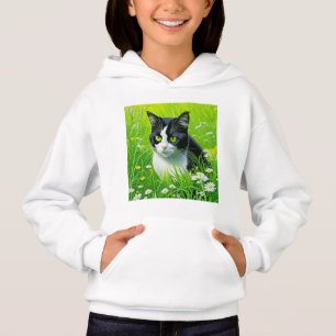 Adorable Cat sitting in a field of Daisies