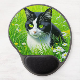 Adorable Cat sitting in a field of Daisies  Gel Mouse Pad
