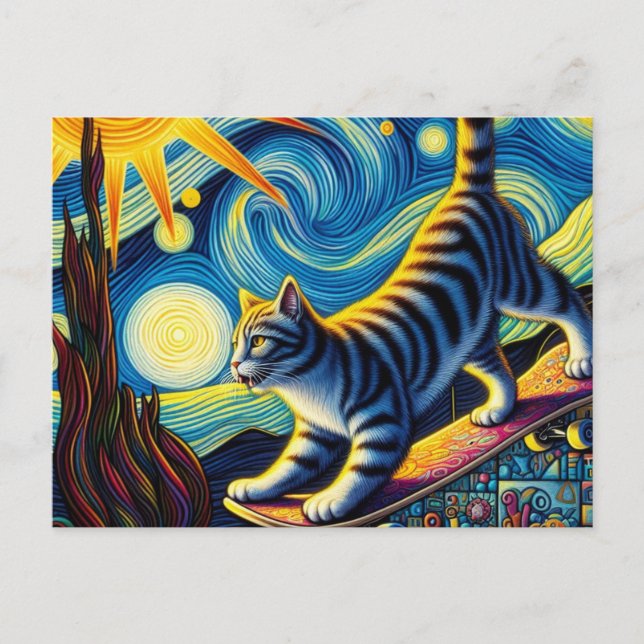 Adorable Cat Skateboarding Postcard (Front)