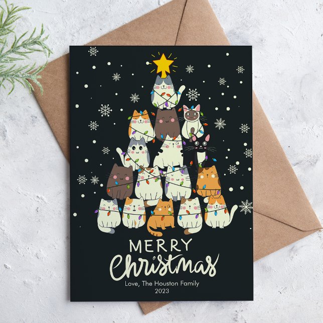Adorable Cat Tree Pet Lover Christmas Flat Holiday Card (Creator Uploaded)