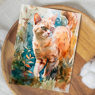 ADORABLE CAT WATERCOLOR ILLUSTRATION POSTCARD