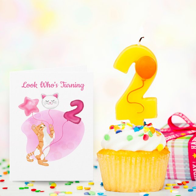 Adorable Cat With 2rd Birthday Balloons Card (Creator Uploaded)