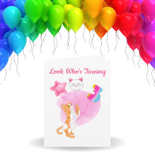 Adorable Cat with 3rd Birthday Balloons Card