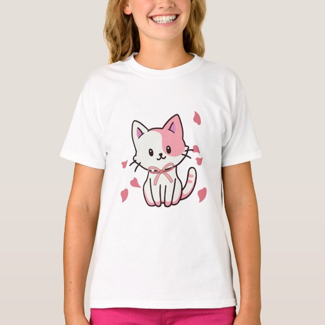 Adorable Cat with Bow – Cute & Comfortable T-Shirt (Front)