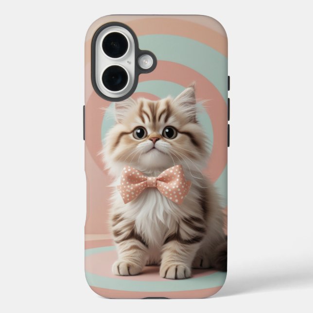Adorable Cat with Bow Tie on Soft Pastel  Case-Mate iPhone Case (Back)