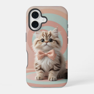Adorable Cat with Bow Tie on Soft Pastel iPhone 16 Case