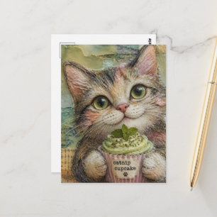 Adorable Cat with Catnip Cupcake Postcard