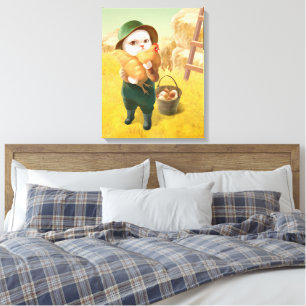 Adorable Cat with Hen on Farm Canvas Print