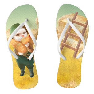 Adorable Cat with Hen on Farm Jandals