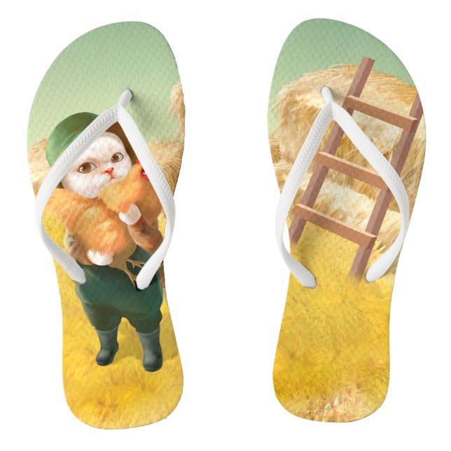 Adorable Cat with Hen on Farm Jandals (Footbed)