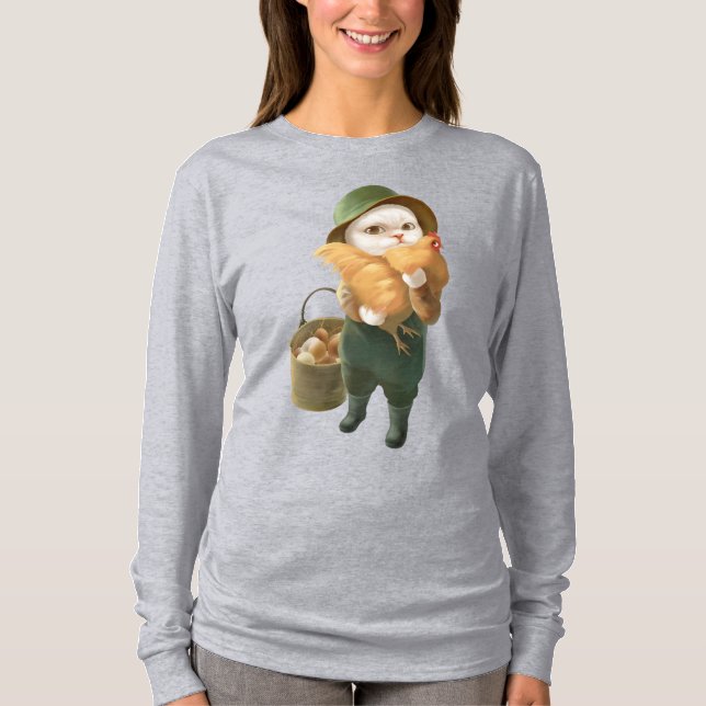 Adorable Cat with Hen on Farm T-Shirt (Front)