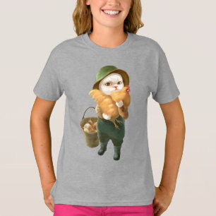Adorable Cat with Hen on Farm T-Shirt