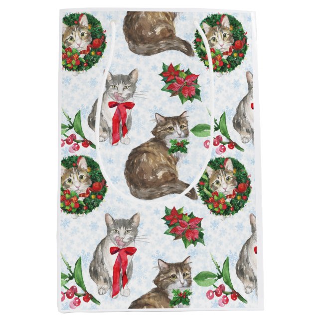 Adorable Cat Wreath Medium Gift Bag (Front)