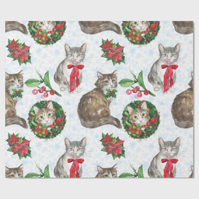 Adorable Cat Wreath Wrapping Paper (Flat)