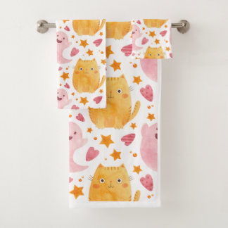 Adorable Cats and Ghosts Pattern  Bath Towel Set