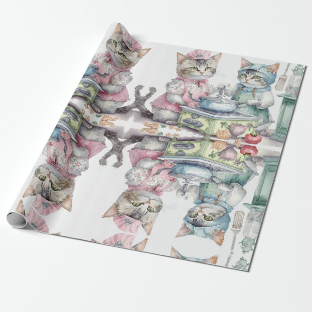 Adorable cats at kitchen wrapping paper (Unrolled)