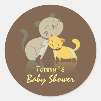 Adorable Cats Baby Shower Round Sticker