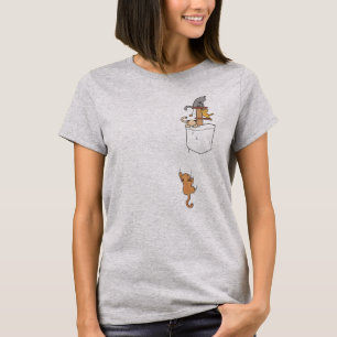 Adorable Cats Climbing in Faux Pocket T-Shirt