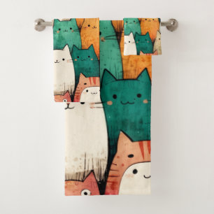Adorable Cats Colourful Cartoon Design Bath Towel Set