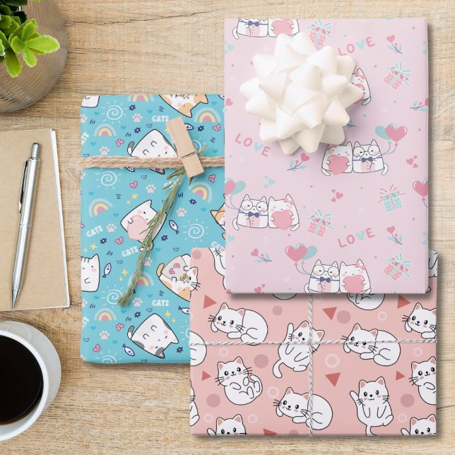 Adorable Cats Love Collection Wrapping Paper Sheet (Creator Uploaded)