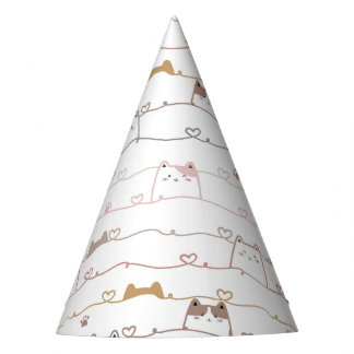 Adorable Cats Peeking Over Hearts Party Hat