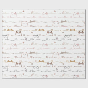 Adorable Cats Peeking Over Hearts  Wrapping Paper