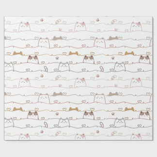 Adorable Cats Peeking Over Hearts Wrapping Paper