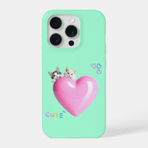 Adorable cats perched on hearts ♡ iPhone 15 pro case