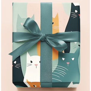 Adorable Cats Playing Neutral Pastel Pattern  Wrapping Paper