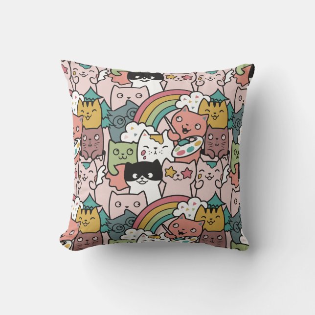 Adorable Cats Throw Pillow (Front)