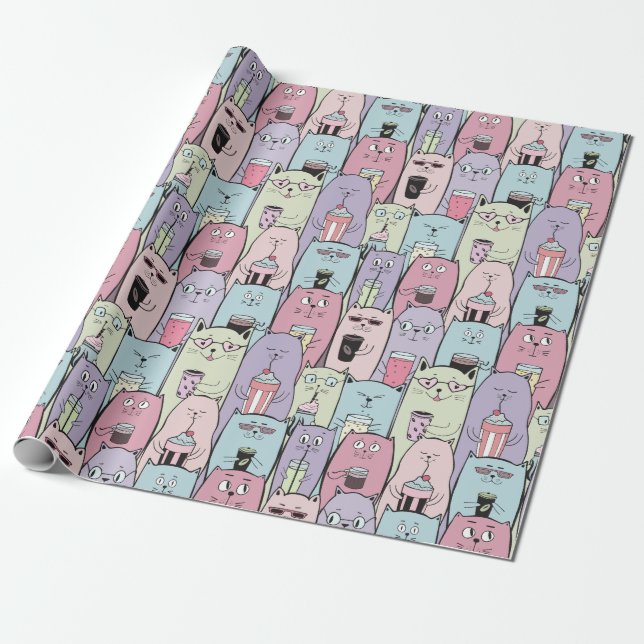 Adorable Cats Wrapping Paper (Unrolled)